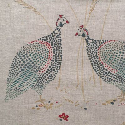 Pair of Curtains in Teal Blue Guinea Fowl Linen 230 (W) x 240cm (L)