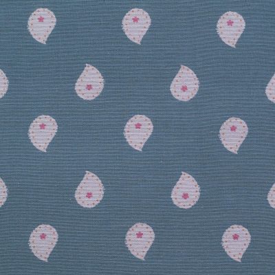 royal blue cotton fabric printed with a white, yellow and pink motif