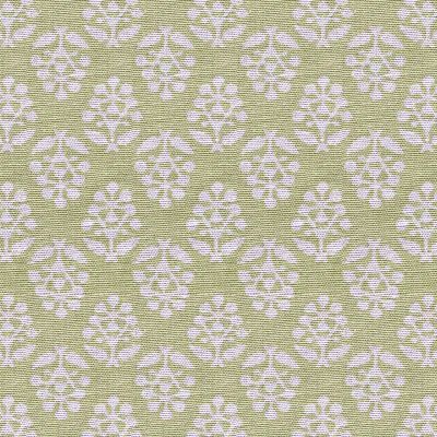 Green cotton fabric printed with a white sprig design
