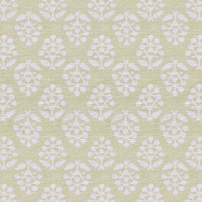 pale green cotton fabric printed with a white floral sprig design