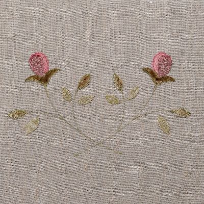 Pink Rosebud Embroidered Rustic Linen Panel – 142RL