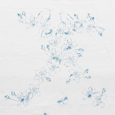 Hand-printed Marine Blue Apple Blossom Toile Linen - 319