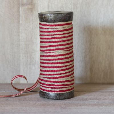 Red/Beech Stripe Cotton Ribbon - 25m Reel