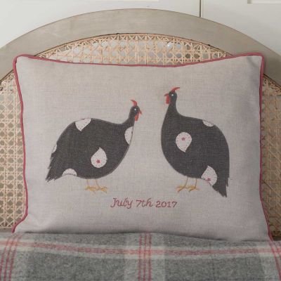Personalised Applique Guinea Fowl Linen Cushion