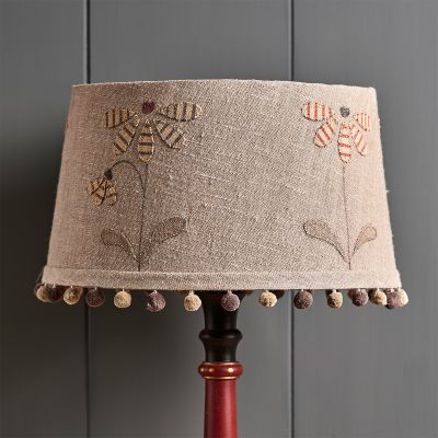 Embroidered Rustic Linen Echinaceas 14" Lampshade