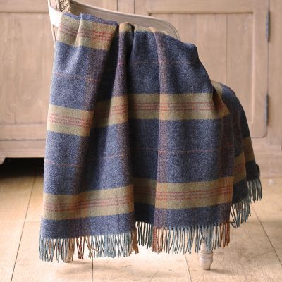 Indigo Olive Tartan Shetland Wool Throw