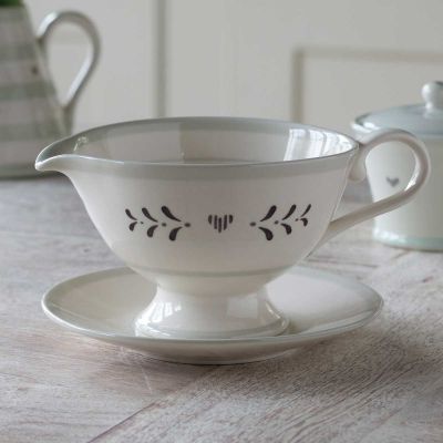 Charcoal Gustavian Sauce Boat and Saucer
