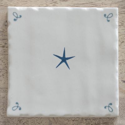 true blue star hand painted and hand made tile