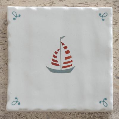 hand made and hand painted boat tile