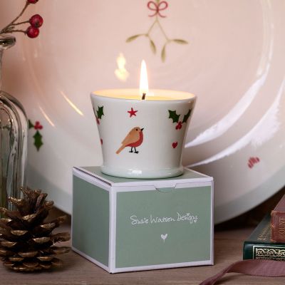 Christmas Robin Scented Candlepot
