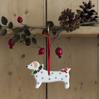 Blue Spotty Dog Christmas Decoration
