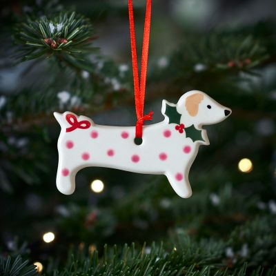 Pink Spotty Dog Christmas Decoration