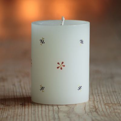 Handpainted Scented Pillar candle - Bees & Flowers 4"