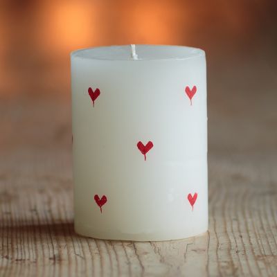 Hand-painted Scented Pillar Candle - Red Heart 4" (Glassware & Candles)