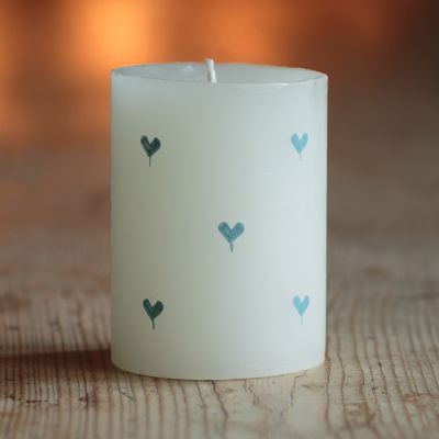 Handpainted Scented Pillar Candle - Blue Heart 4"