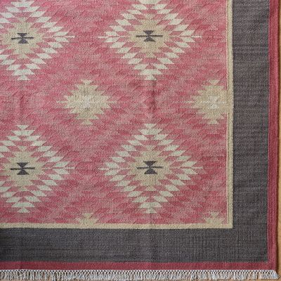 Hand-woven Wool Kilim -  Rose Charcoal Shimla - Large