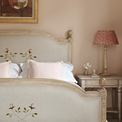 Upholstered Single Bed in Embroidered Pink Rose - Seconds
