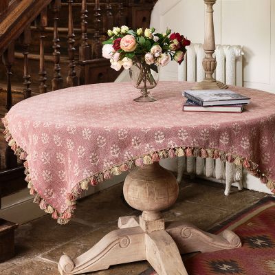 Red Earth Megha Rustic linen Tablecloth/Bridge Cloth - Tassels
