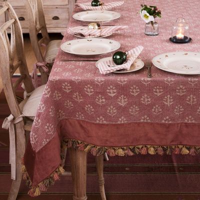 Luxury Megha & Velvet Tablecloth with tassels - Ex Large