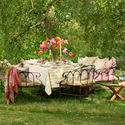 Summer Green Wide Stripe Tablecloth - Large
