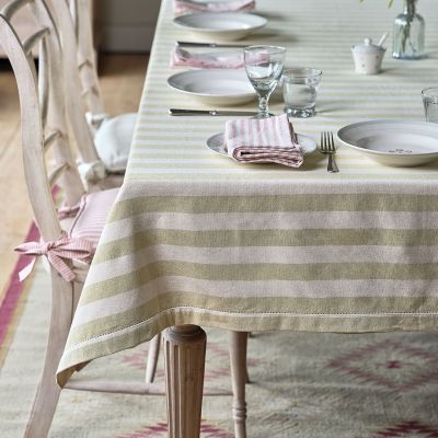 Summer Green Wide Stripe Tablecloth - Small