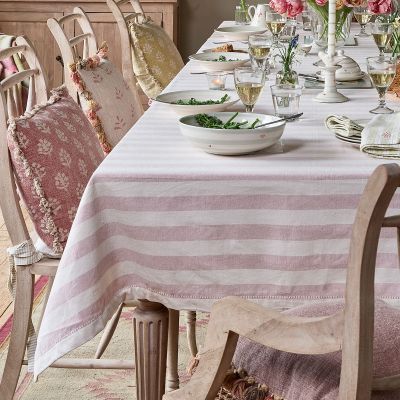 Pale Rose Wide Stripe Tablecloth - Large