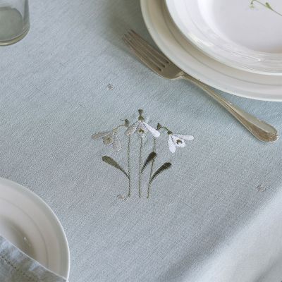 Duck Egg Snowdrop Cotton Tablecloth - Large
