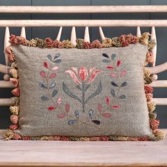 Embroidered Tulip Cushion with Tassels