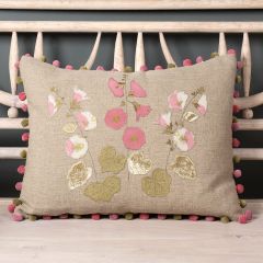 Hollyhocks Embroidered Linen Cushion in Bloomsbury & Silk