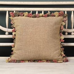 Large Saffron Rustic Linen Cushion with Tassels