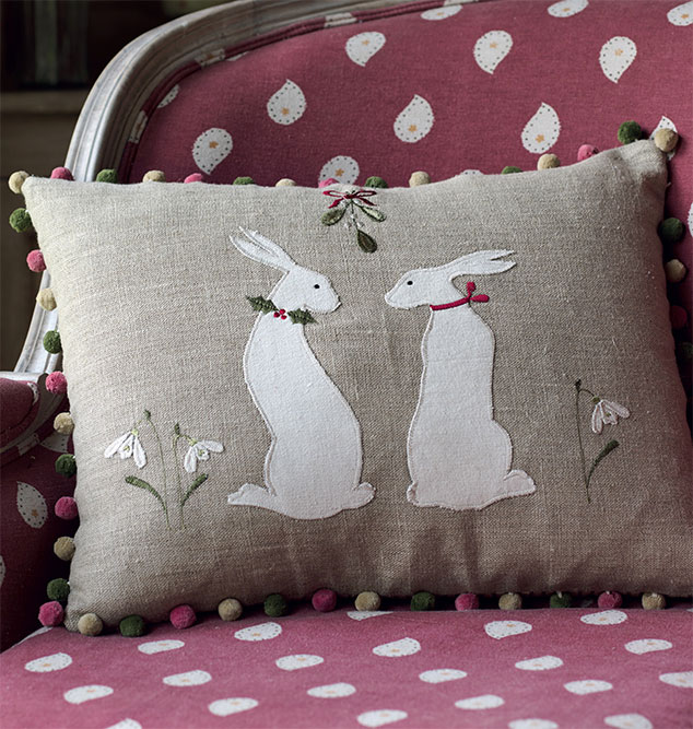 Red Christmas Hare Cushion